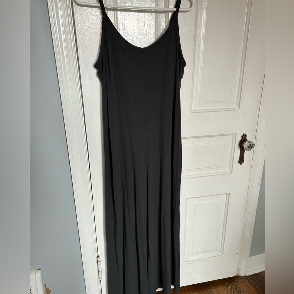 Black Sleeveless Maxi Jumpsuit - Women's Spaghetti Strap Romper
